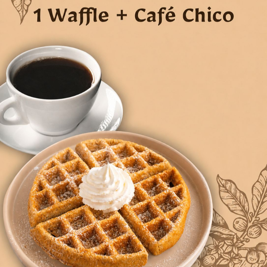 1 waffle mas un cafe chico