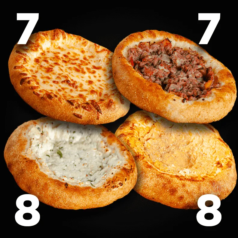 8 Frango | 7 Muçarela | 8 Minas | 7 Carne