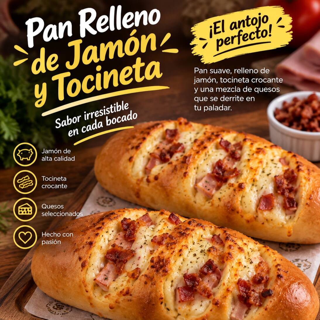Pan con Jamón Queso y Tocineta