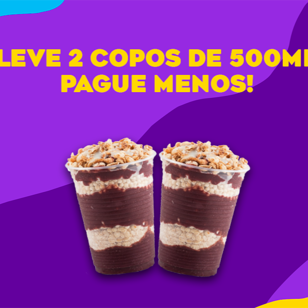 Duas porções generosas de 500ml com 3 complementos + 1 calda em cada! Perfeito pra dividir (ou não ). Promoção por tempo limitado! Escolha os toppings e aproveite o dobro do sabor