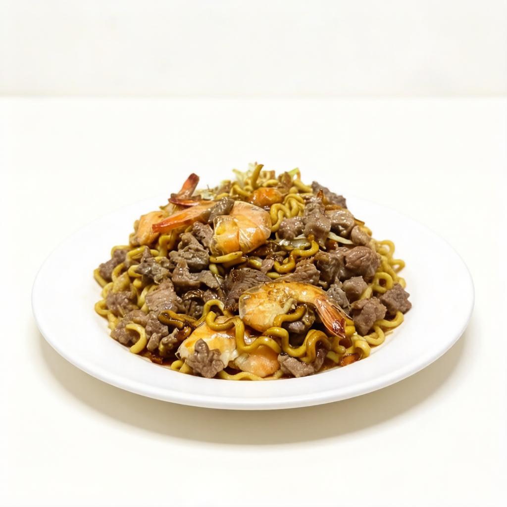 Este Yakisoba de Carne e Camarão é uma deliciosa combinação de sabores orientais. A carne suculenta e os camarões frescos e tenros são harmoniosamente misturados com cebolas crocantes, cenouras vibrantes e nutritivas, e uma mistura colorida e saborosa de repolho branco e roxo. Este prato é um verdadeiro desfile de cores, texturas e sabores, que certamente irá encantar o seu paladar. Cada garfada é uma experiência única e agradável, recheada de ingredientes frescos e de alta qualidade. Venha experimentar e se apaixonar por este nosso clássico da culinária oriental!