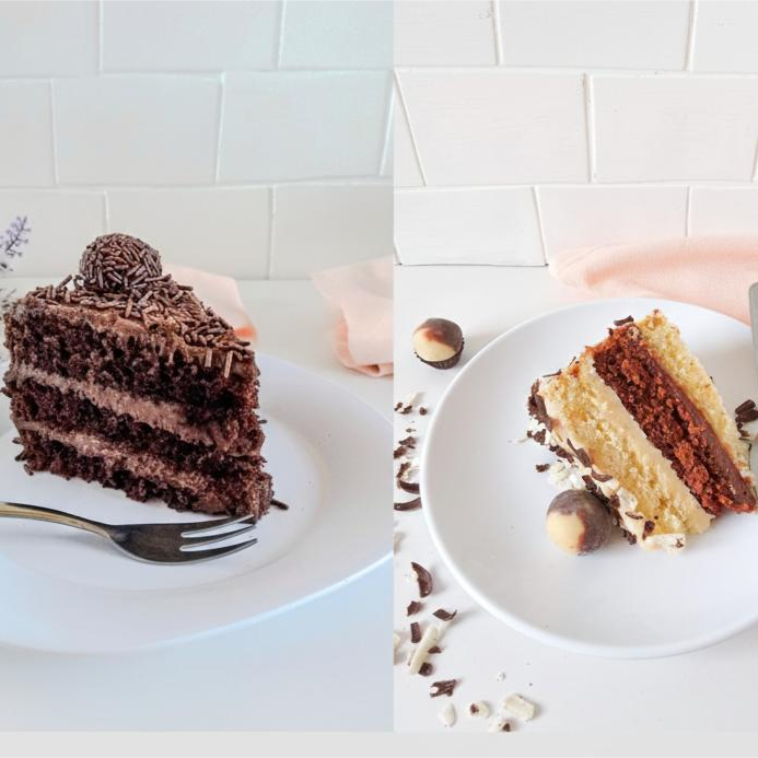 Dois sabores, o dobro de sabor! Escolha 2 fatias generosas de 200g nos sabores Brigadeiro ou Bem Casado. Pode repetir ou variar — você decide!