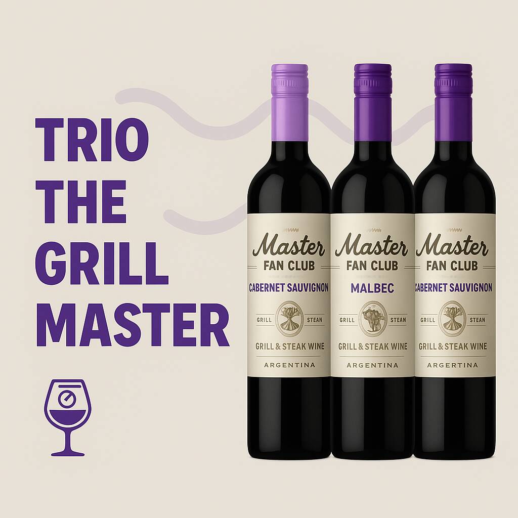Nesse combo, você recebe três unidades sortidas de: Grill Master Cabernet Sauvignon/Malbec - 750ml Grill Master Malbec - 750ml
