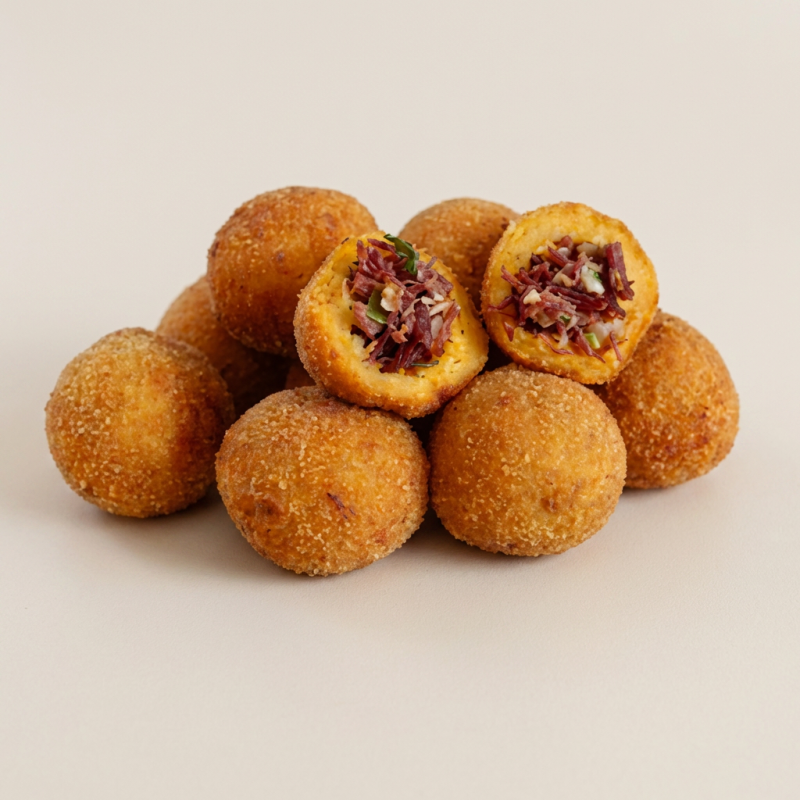 Deliciosa porção de bolinho de abóbora c/ carne seca