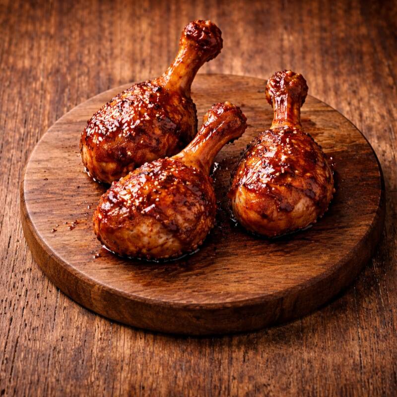 3 deliciosos Drumets na brasa bem teperados