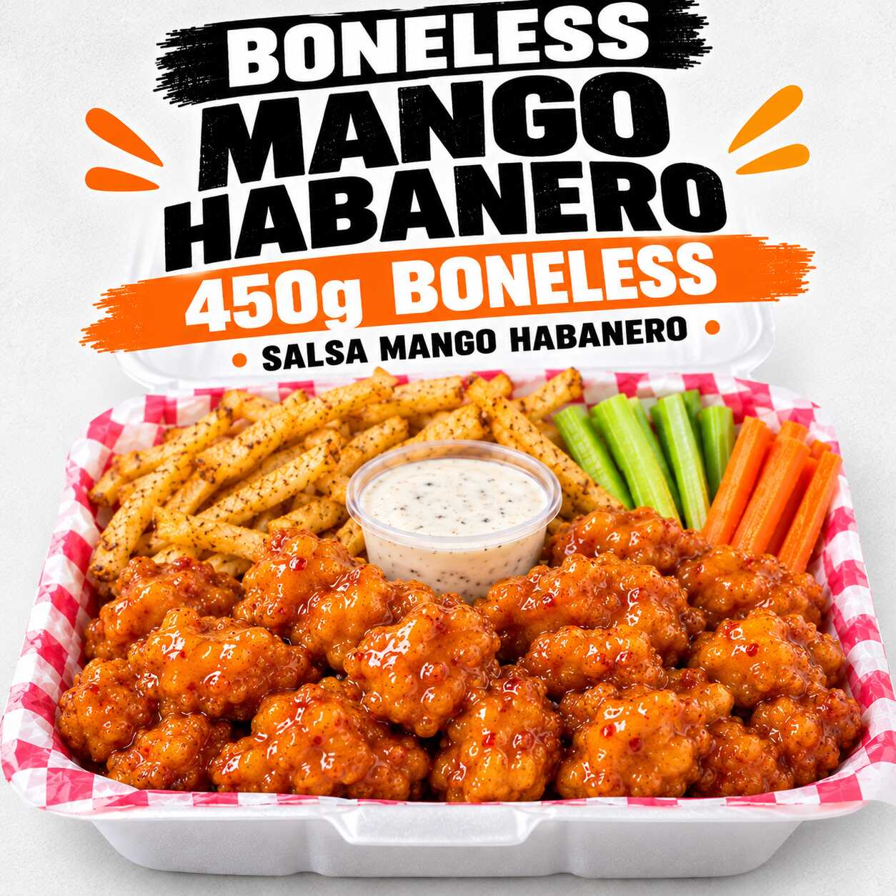 Combo Boneless Mango Habanero 450g + Papas y Ranch