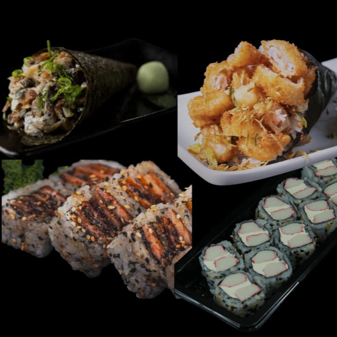 1 temaki de skin,1 temaki de camarao empanado,10 uni uramaki de skin,10 uni uramaki de kani