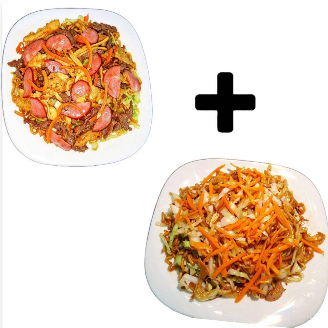 acarrão, Frango, Calabresa, Carne, Cebola, Repolho, Cenoura, Alho picado, Molho de soja