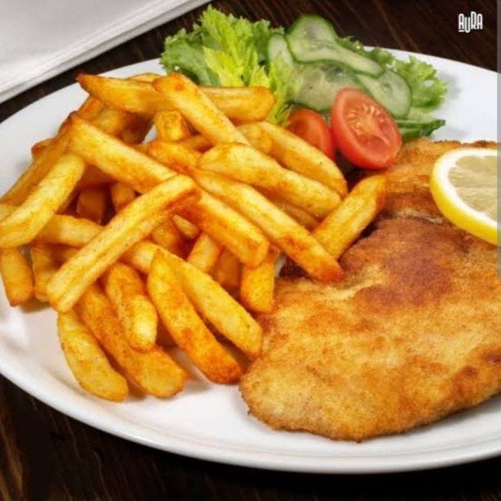 Milanesa de pollo+2 dobladitas+papas+refresco