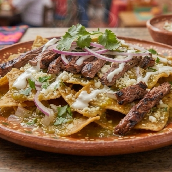 Chilaquiles Verdes con Arrachera