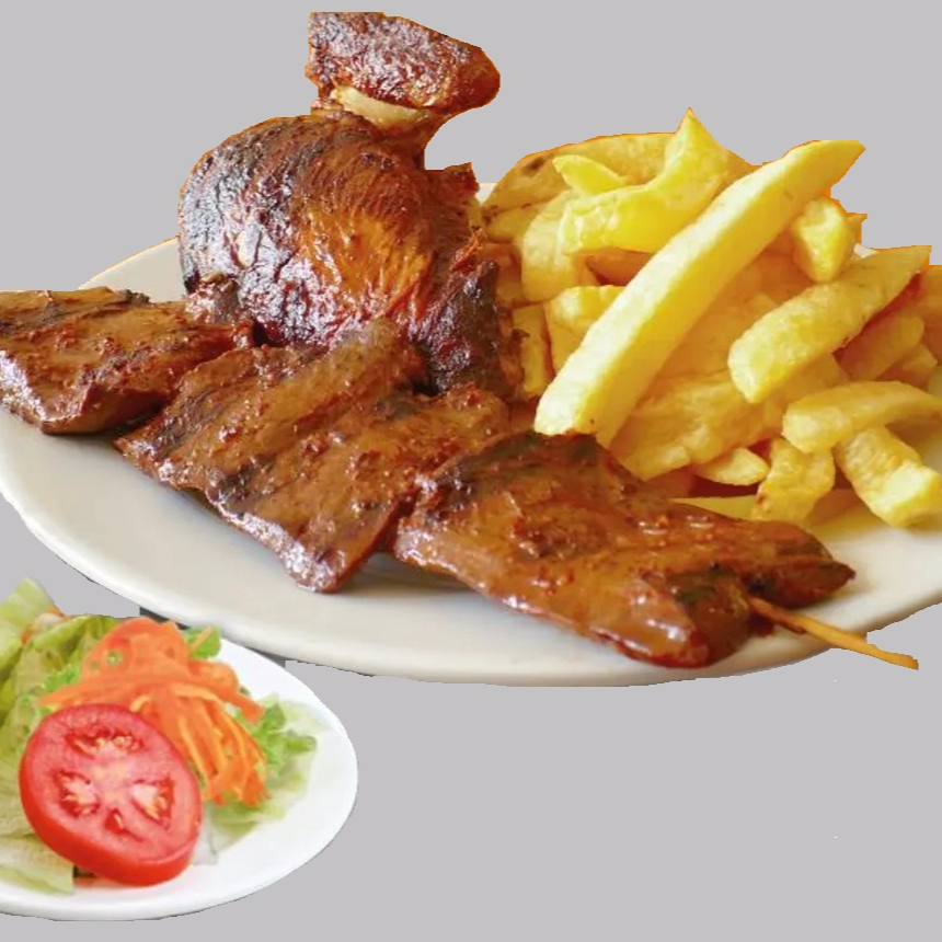 1/4 Pollo + Anticucho + Papas fritas + Ensalada