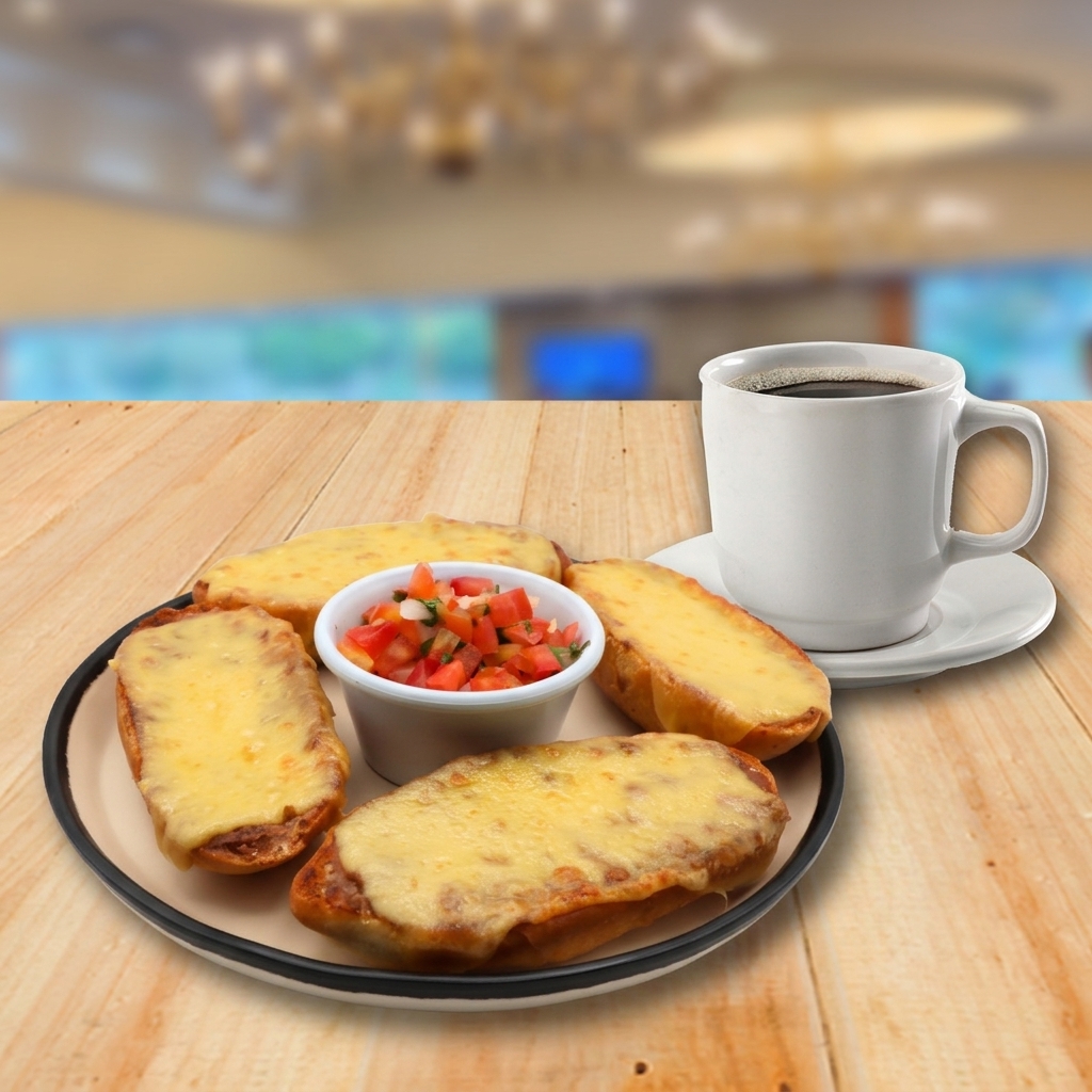 Molletes y cafe americano