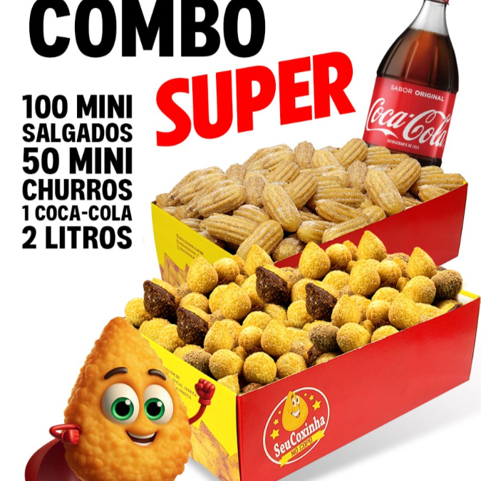 Mini salgados 9gr , Mini Churros 9gr e 01 Coca-Cola 02 lt