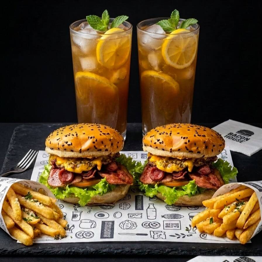Burgers Bacon Premium X2 Con Papas y Bebidas