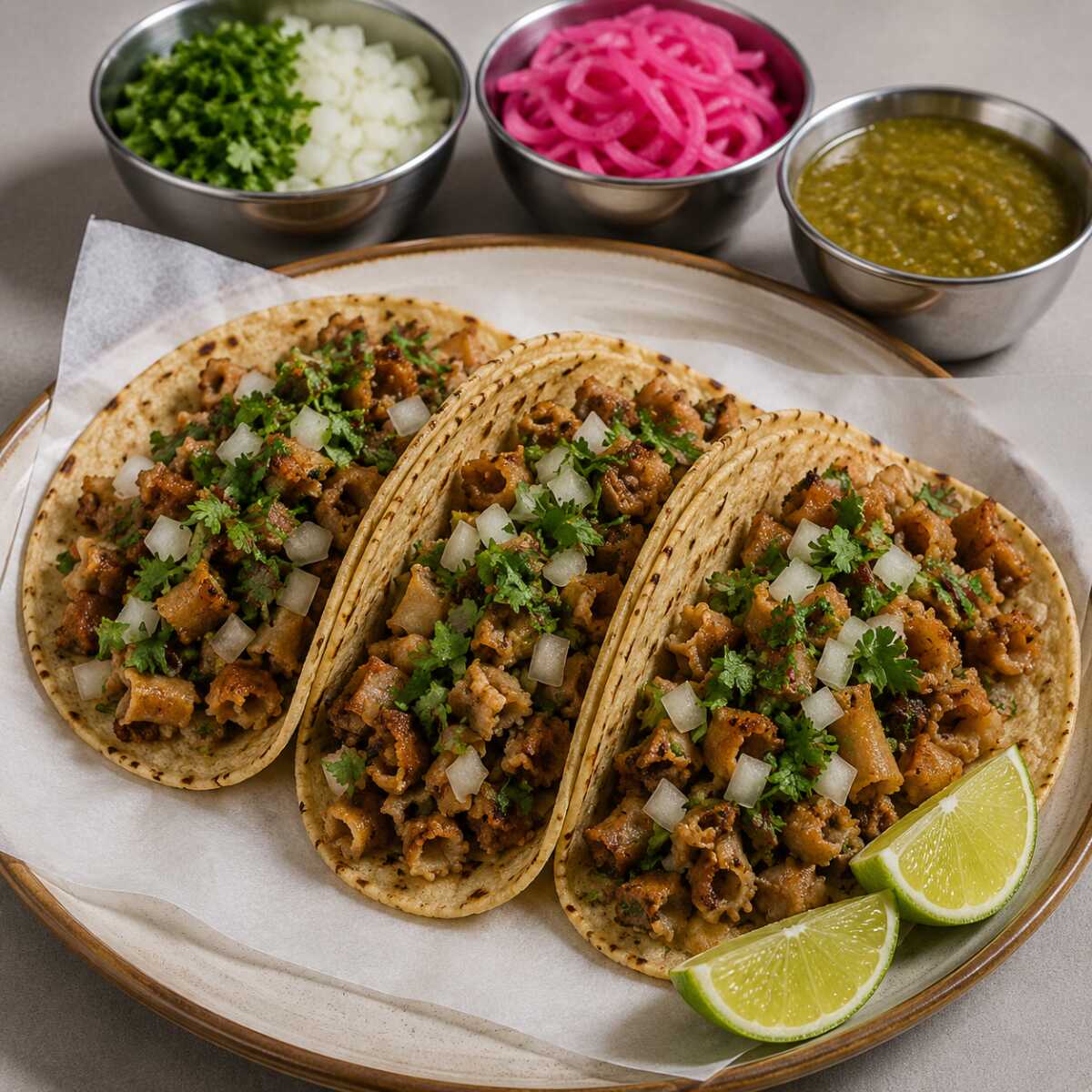 Taco de Tripa con Tortilla de Maíz