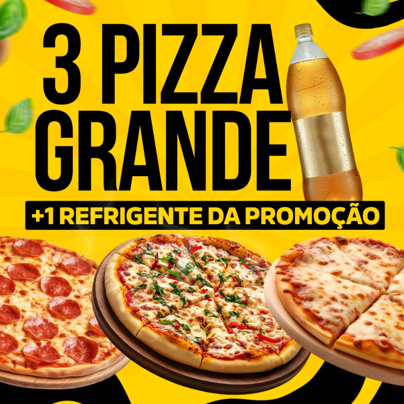 3 pizzas grande + bebida de 1,5 litros