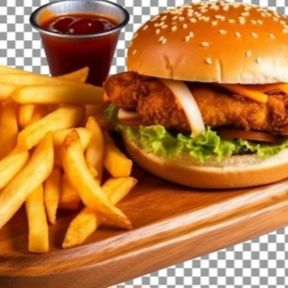 HAMBURGUESA DE POLLO +PAPAS FRITAS+REFRESCO