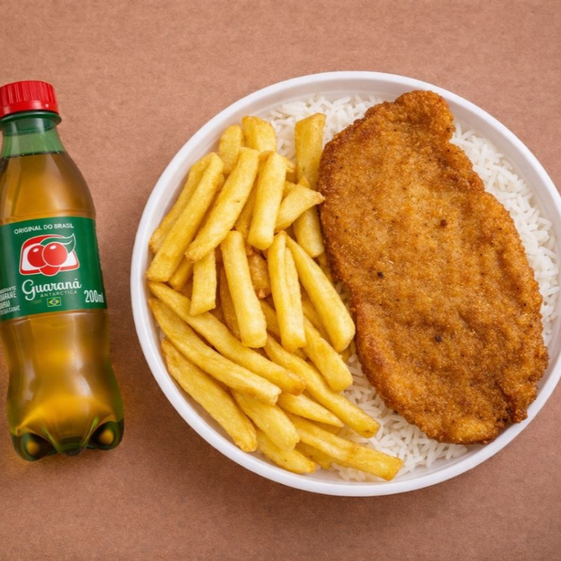 arroz, feijão, batata frita, macarrão, salada, file milanesa