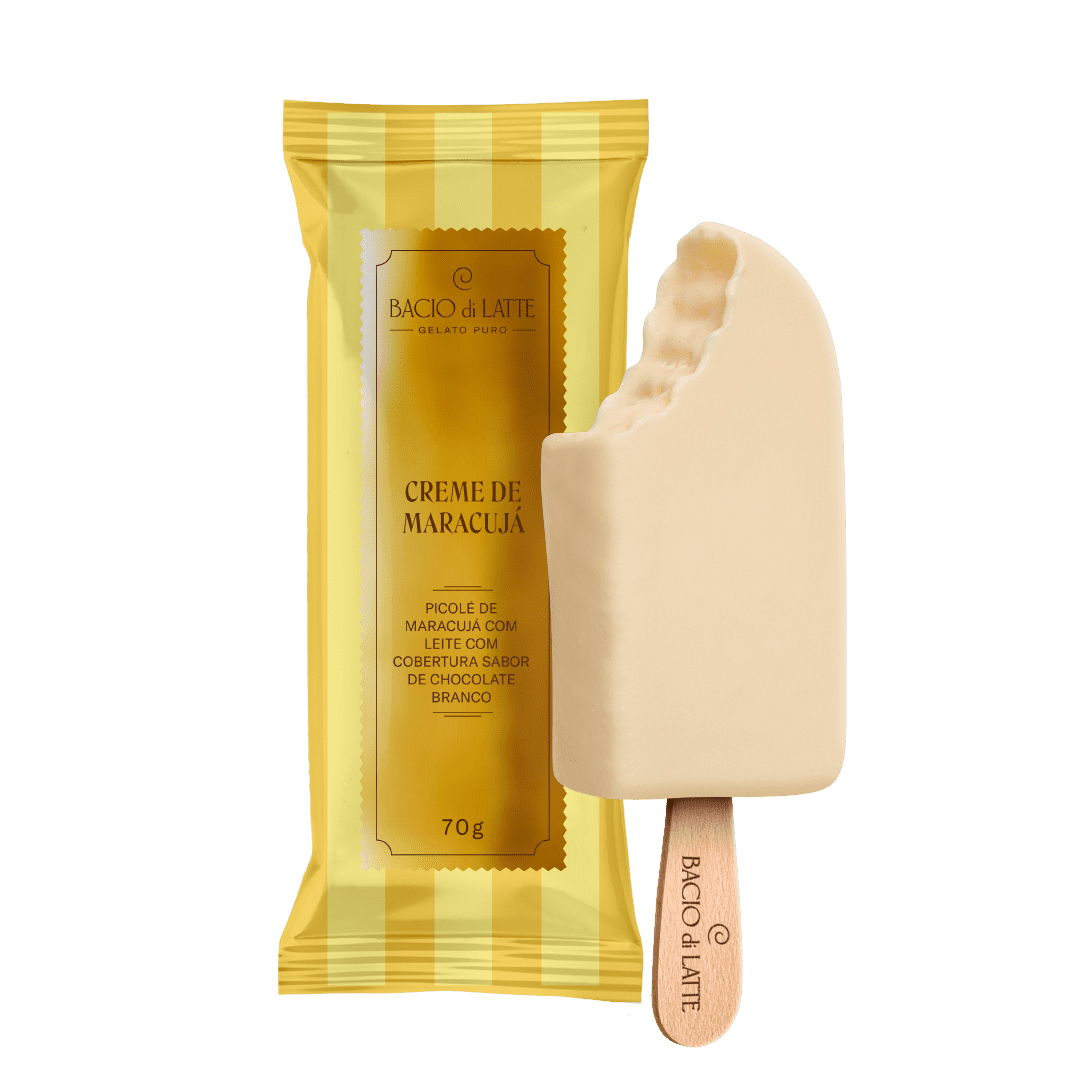 Picolé de maracujá com leite, com cobertura sabor de chocolate branco