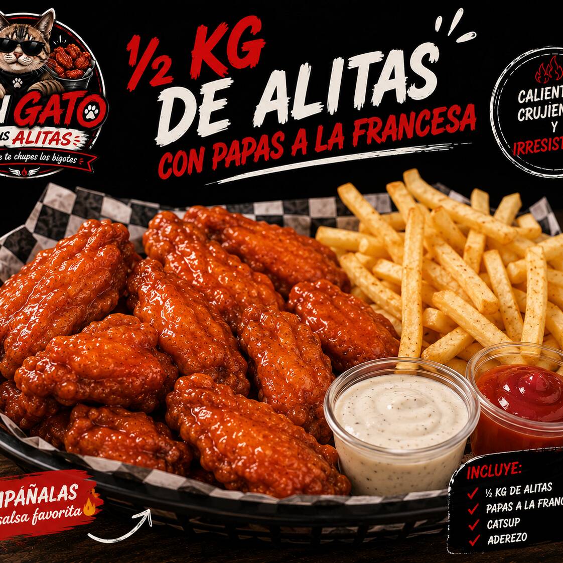 8 Piezas de Alitas + Papas a la Francesa