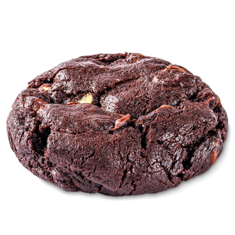 Cookie de chocolate com gotas de chocolate branco, ao leite e amargo. Magnífico.