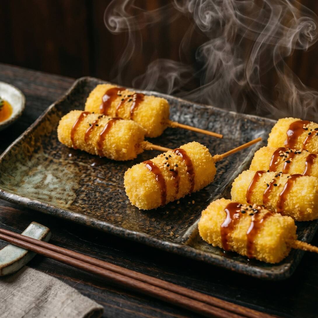 6 Kushiage de Plátano con Queso