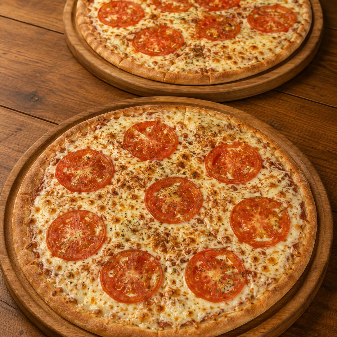 Duas pizzas de mussarela em valor promocional.