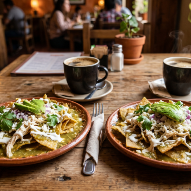 2 chilaquiles verdes + 2 café americano