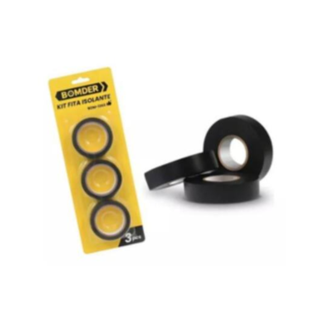 O Kit com 3 Fitas Isolantes Adesivas Pretas é ideal para reparos elétricos, fixações e proteção de fios e cabos. Com alta resistência à água, pode ser usado tanto em ambientes internos quanto externos, oferecendo isolamento eficiente e seguro mesmo em locais úmidos.  Fabricadas com material flexível e aderente, as fitas proporcionam durabilidade, fácil aplicação e excelente fixação em diferentes superfícies. Essencial para eletricistas, oficinas, uso doméstico e automotivo.  fita isolante resistente à água, fita adesiva preta, kit com 3 fitas isolantes, fita elétrica impermeável, fita para reparos elétricos, fita isolante durável e flexível.