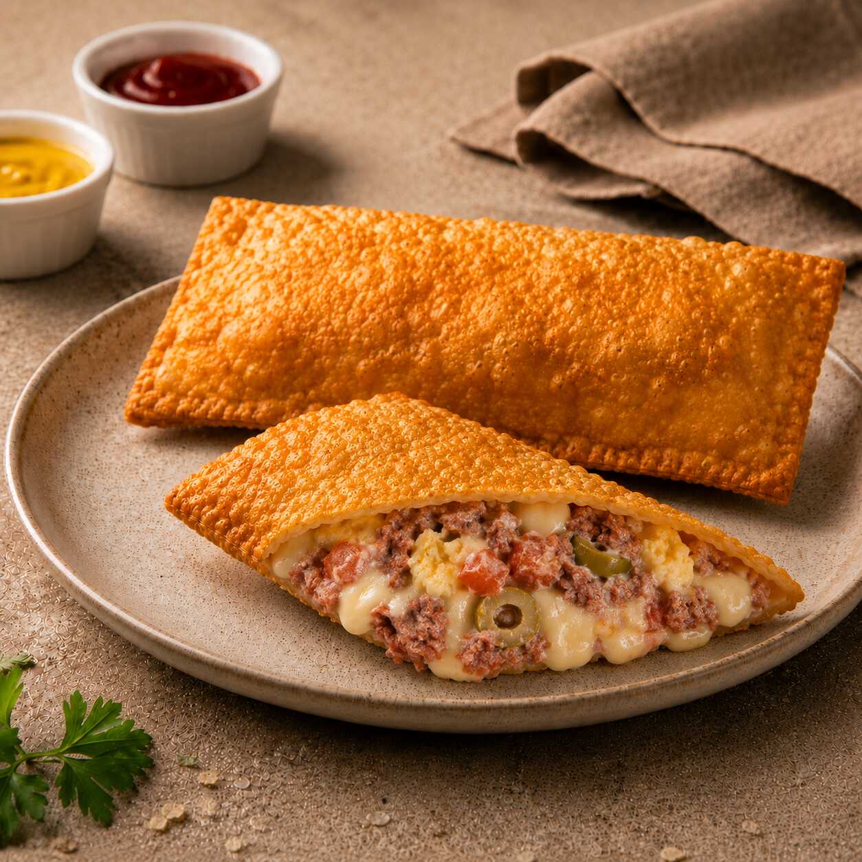Carne seca moída, requeijão, queijo, tomate, ovo e azeitonas, bem recheado e cheio de personalidade. Uma ótima escolha para quem quer um sabor marcante. Adicione complementos e monte do jeito que mais gosta.