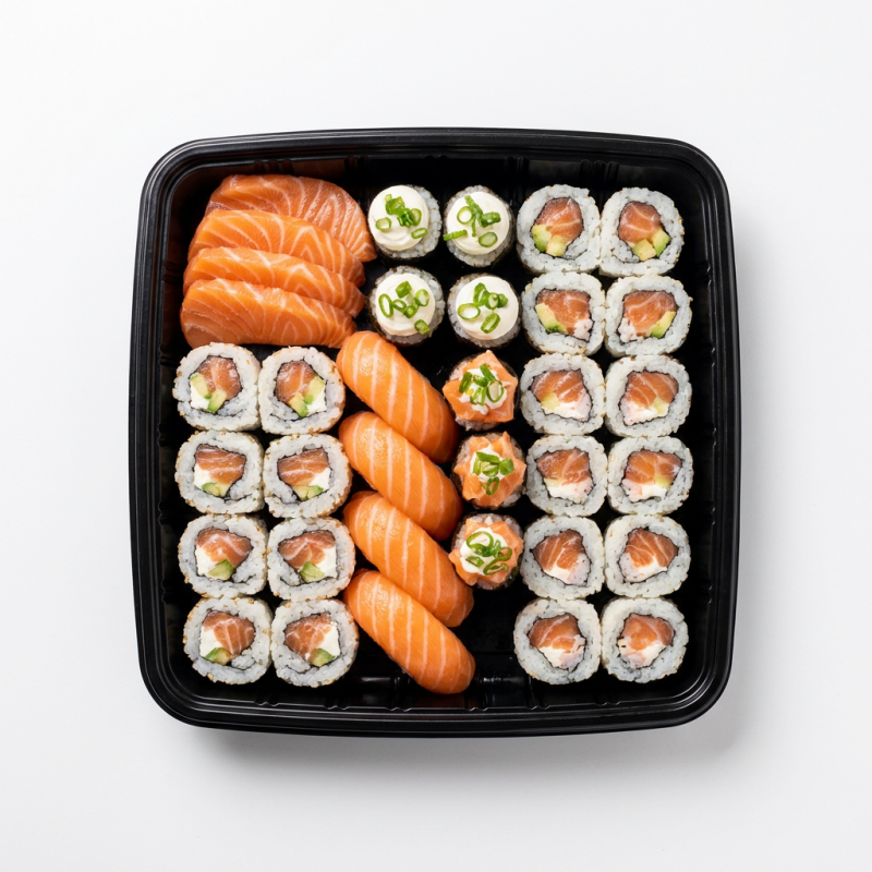 4 sashimi salmão + 4 sushi salmão + 4 gunka tradicional + 24 rolls a sua escolha