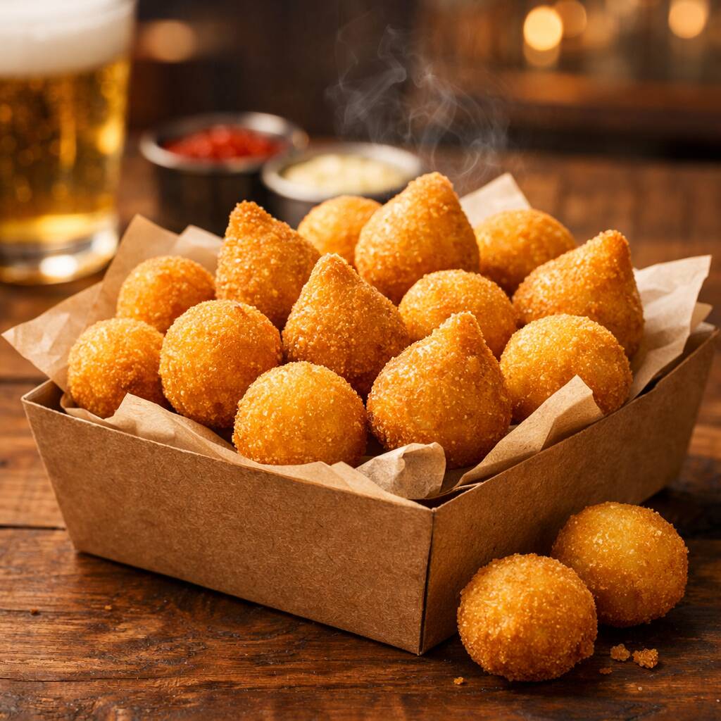 Coxinha de frango crocante, bolinha de queijo e bolinha de queijo com presunto ( salgadinhos mesclados ) 15unds