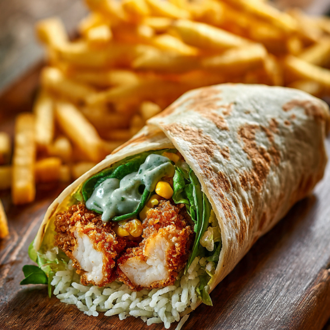 WRAP DE POLLO A LA POBLANA + PAPAS