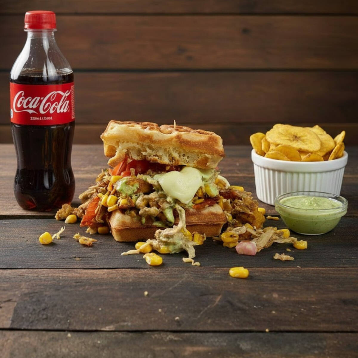 Waffle Bendito + Gaseosa + Platanitos