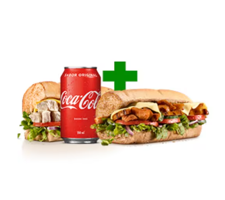 Leve dois dos nossos sanduíches mais desejados de 15cm (Frango Defumado e Frango Teriyaki) no precinho + Refri ou Suco