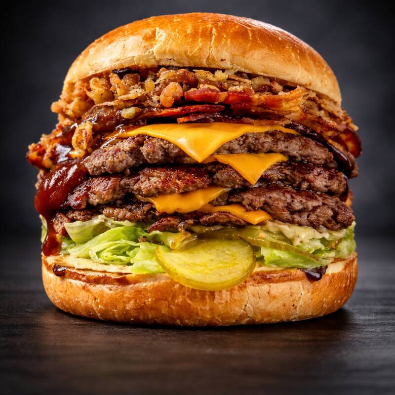 Pão de brioche selado, 4 smash burgers suculentos, queijo cheddar derretido, bacon crocante, cebola crispy, alface fresquinha, pepino agridoce e maionese Hellmann’s. Finalizado com o toque defumado do molho Barbecue. Uma criação do nosso Ceo pra quem não se contenta com pouco. O Big Joey não é só um lanche... É uma experiência!