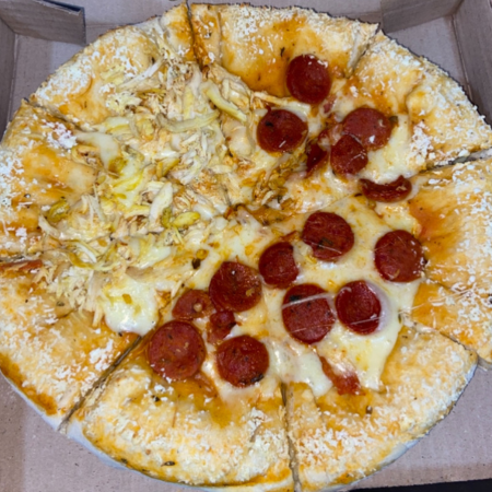 PIZZA PARA 2 CHORIZO - POLLO + BORDE QUESO