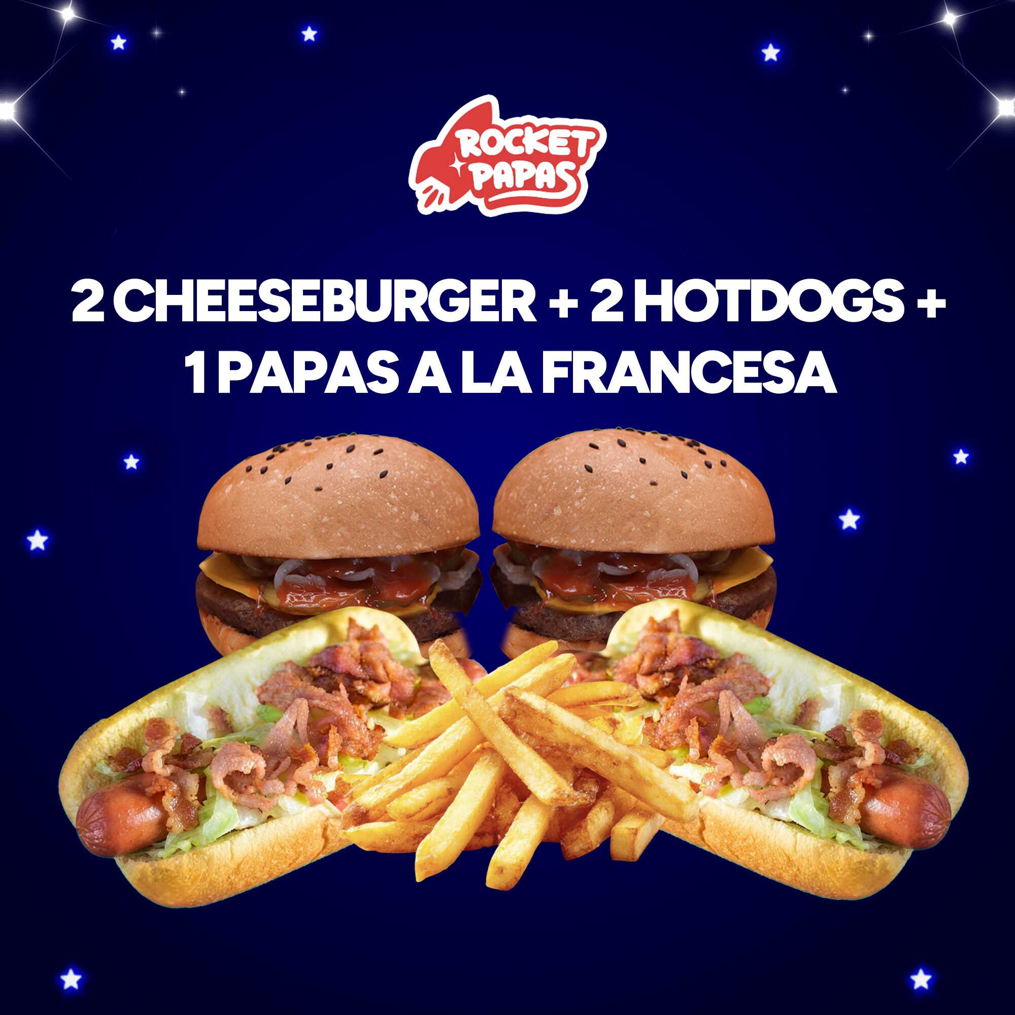 2 Cheeseburger + 2 Hotdogs + 1 Papas a La Francesa