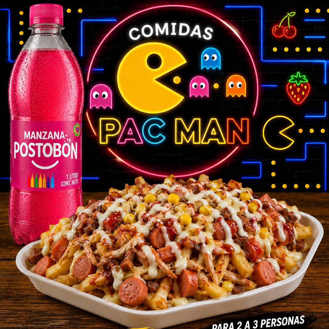 Salchipapa para 2 Personas + Gaseosa 1 Litro