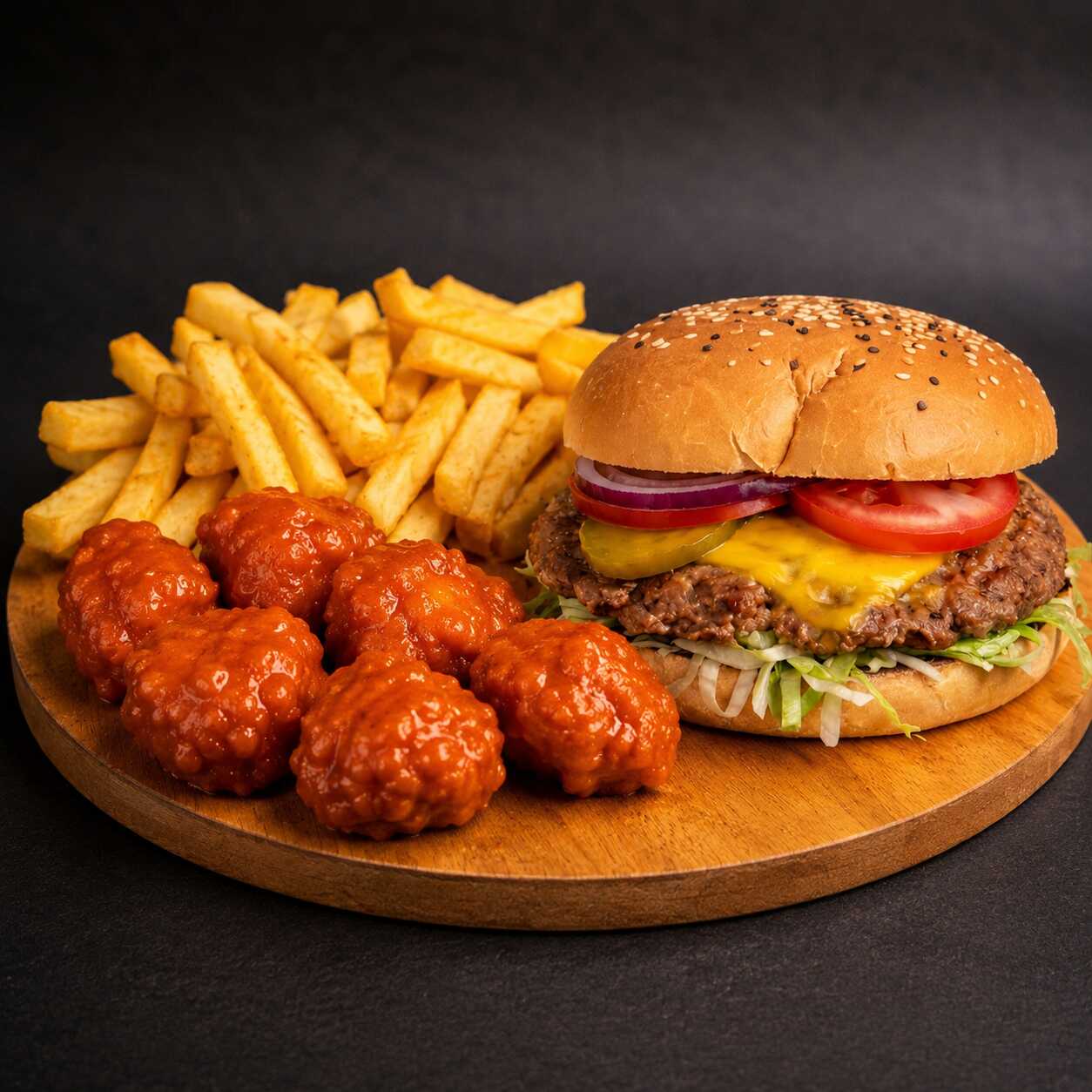 American Burger + 6Pz Boneless + Papas