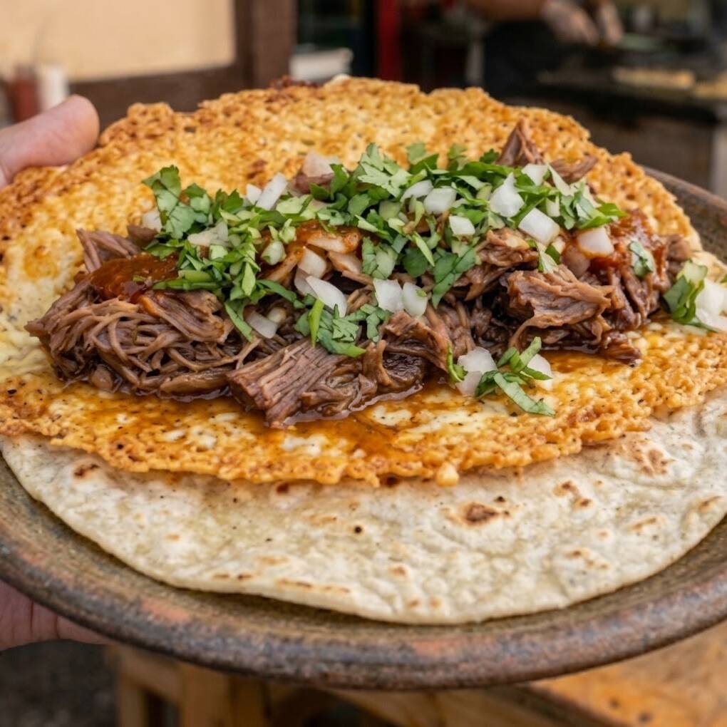 Doble Cachetada con Birria Tortilla de Harina