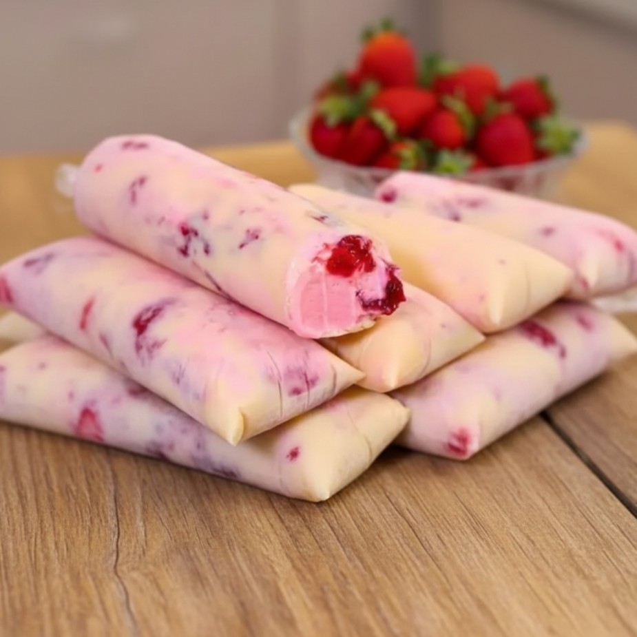 Mistura perfeita entre o chocolate branco é delicioso geladinho de morango