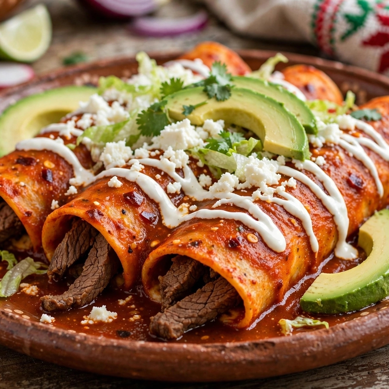 Enchiladas Rojas De Bistek