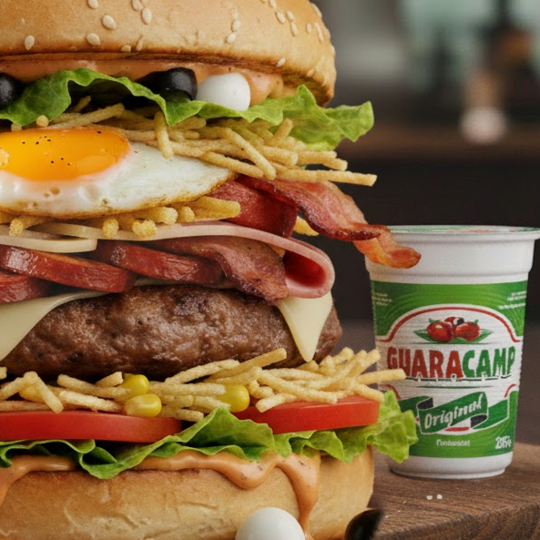 Pão, carne, ovo, queijo, presunto, Bacon, calabresa, alface, tomate, milho, ervilha, batata palha, molho, queijo ralado, ovo de codorna, azeitona,