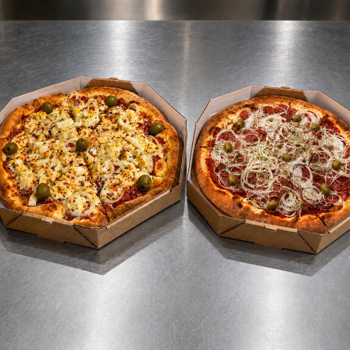 2 Pizzas com Desconto - 1 Portuguesa, 1 Calabresa