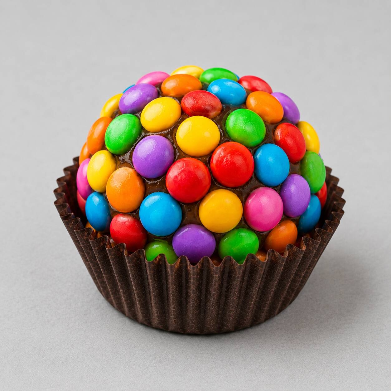 Brigadeiro de chocolate coberto com confetes coloridos e crocantes. Divertido, delicioso e irresistível.