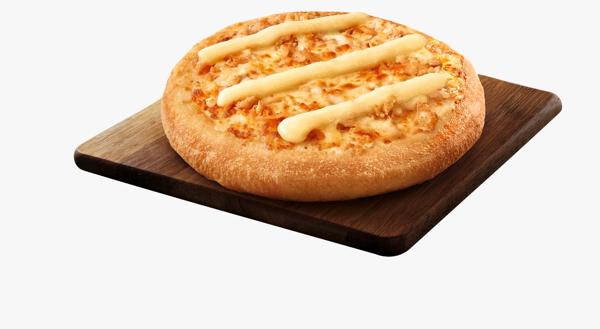 Pizza individual na massa PAN com frango desfiado, queijo Hut, requeijão cremoso e molho de tomate especial Pizza Hut