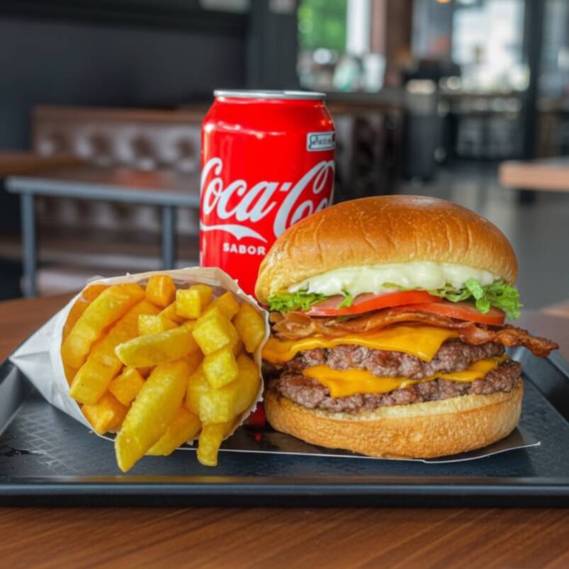 Pão brioche preparado com 2 carnes smash (60g cada), exclusiva maionese especial, queijo cheddar, bacon em tiras, alface e tomate. Acompanha porção individual de batata frita e refrigerante lata bem gelado. Combo de lanche indicado para 01 pessoa.