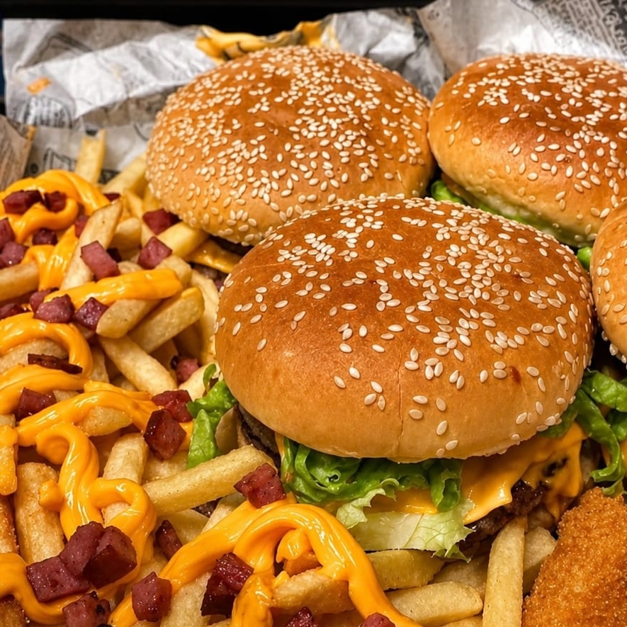 Execelente combo para matar a fome , acompanha 3 duplo cheddrar , anel de cebola , nugget e batata com bacon e cheddar