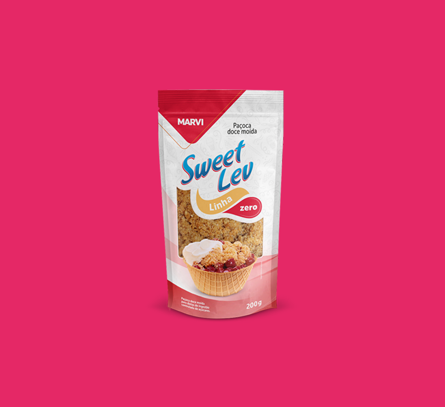 A Farofa SweetLev é uma deliciosa e fina farofa de paçoca. Contém glúten, amemdoim e maltitol. Pode conter derivados de leite, soja e castanhas.